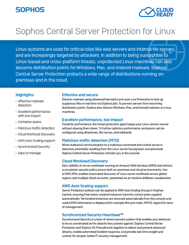 Sophos Central Server for Linux Brochure Cover